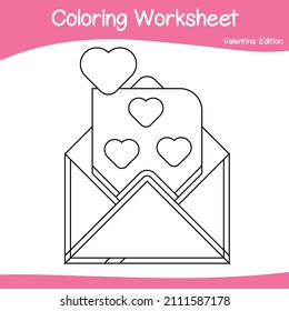 Valentine edition coloring worksheet. Educational printable coloring worksheet. Coloring game for preschool children. Black and white vector illustration. Motor skills education.