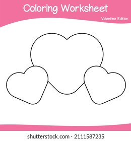 Valentine edition coloring worksheet. Educational printable coloring worksheet. Coloring game for preschool children. Black and white vector illustration. Motor skills education.