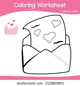 Valentine edition coloring worksheet. Educational printable coloring worksheet. Coloring game for preschool children. Black and white vector illustration. Motor skills education.