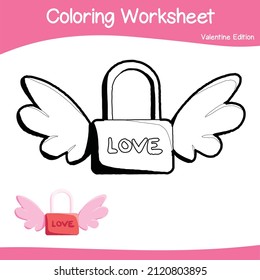 Valentine edition coloring worksheet. Educational printable coloring worksheet. Coloring game for preschool children. Black and white vector illustration. Motor skills education.