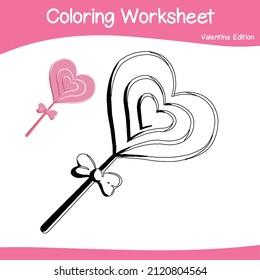 Valentine edition coloring worksheet. Educational printable coloring worksheet. Coloring game for preschool children. Black and white vector illustration. Motor skills education.