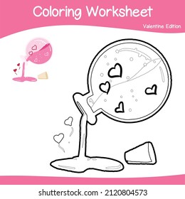 Farbblatt Valentinausgabe. Bilddruckfähige Farbtabelle. Farbspiel für Vorschulkinder. Schwarz-Weiß-Vektorgrafik. Ausbildung in Kraftfahrzeugen.