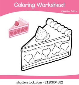 Hoja de trabajo de coloreado de edición de San Valentín. Hoja de trabajo de coloreado educativo imprimible. Juego de coloración para niños en edad preescolar. Ilustración vectorial en blanco y negro. Educación en técnicas motorizadas.