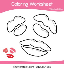 Valentine edition coloring worksheet. Educational printable coloring worksheet. Coloring game for preschool children. Black and white vector illustration. Motor skills education.