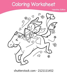 Hoja de trabajo de coloreado de edición de San Valentín. Hoja de trabajo de coloreado educativo imprimible. Juego de coloración para niños en edad preescolar. Ilustración vectorial en blanco y negro. Educación en técnicas motorizadas.