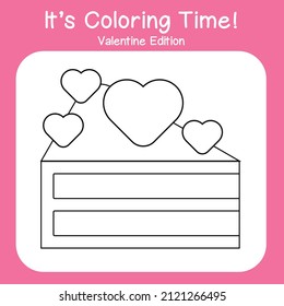 Valentine edition coloring worksheet. Educational printable coloring worksheet. Coloring game for preschool children. Black and white vector illustration. Motor skills education.