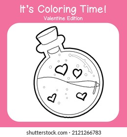 Valentine edition coloring worksheet. Educational printable coloring worksheet. Coloring game for preschool children. Black and white vector illustration. Motor skills education.