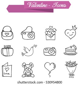 Valentine element of icons with hand draw