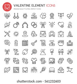 Valentine Element Icons, Thin Line and Pixel Perfect Icons