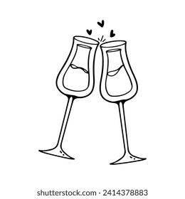 Valentine Element Illustration. Hand-Drawn Doodle Valentine Sign and Symbol Champagne