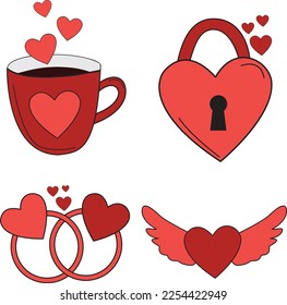 Elementos de San Valentín - taza valentina y corazón
