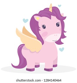 Valentine elements with cute unicorn in vintage style