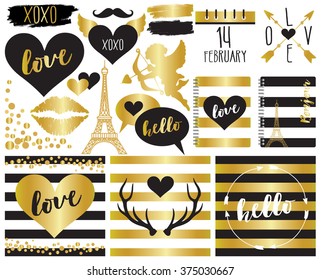 valentine elements in gold foil and black