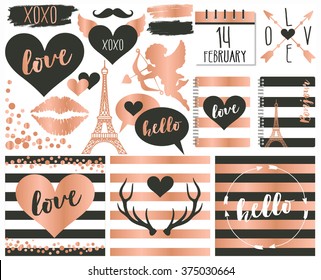 valentine elements in rose gold foil and slate