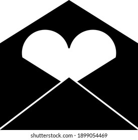 Valentine Envelop With Heart Icon. Black Glyph Design. Vector Illustration.