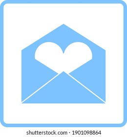 Valentine Envelop With Heart Icon. Blue Frame Design. Vector Illustration.