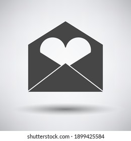 Valentine Envelop With Heart Icon. Dark Gray on Gray Background With Round Shadow. Vector Illustration.