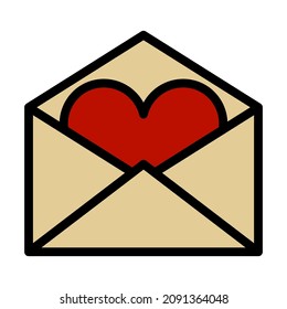 Valentine Envelop With Heart Icon. Editable Bold Outline With Color Fill Design. Vector Illustration.