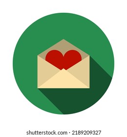 Valentine Envelop With Heart Icon. Flat Circle Stencil Design With Long Shadow. Vector Illustration.
