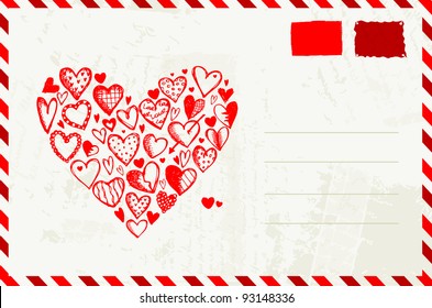 Valentine envelope with red heart sketch and place for your text