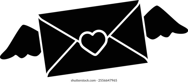 Valentine envelope silhouette.
Isolated love letter icon.
Transparent background.