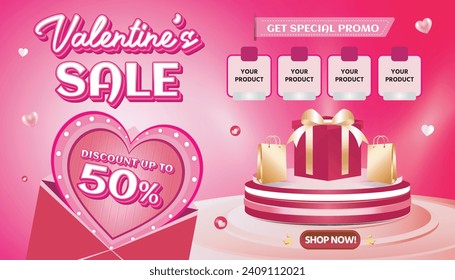 Valentine February Big sale banner discount promotion background love social media