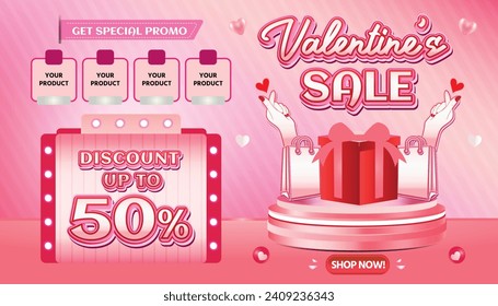 Valentine February Big sale banner discount promotion background payday social media 7