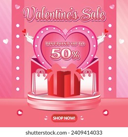 Valentine February Big sale banner discount promotion special offer background social media 3