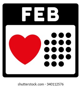 Valentine February Date vector icon. Style is bicolor flat symbol, intensive red and black colors, rounded angles, white background.