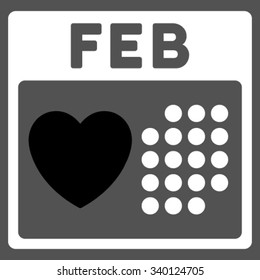 Valentine February Date vector icon. Style is bicolor flat symbol, black and white colors, rounded angles, gray background.