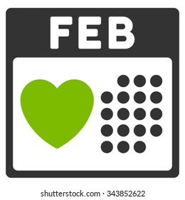 Valentine February Date vector icon. Style is bicolor flat symbol, eco green and gray colors, rounded angles, white background.