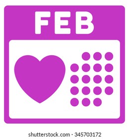 Valentine February Date vector icon. Style is flat symbol, violet color, rounded angles, white background.