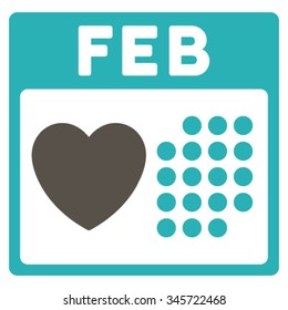 Valentine February Day vector icon. Style is bicolor flat symbol, grey and cyan colors, rounded angles, white background.