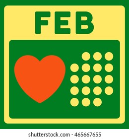 Valentine February Day vector icon. Style is bicolor flat symbol, orange and yellow colors, rounded angles, green background.