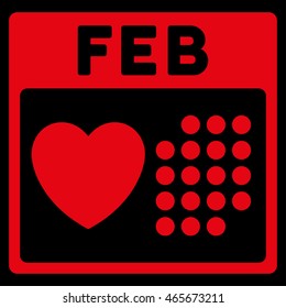 Valentine February Day vector icon. Style is flat symbol, red color, rounded angles, black background.