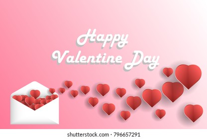 Valentine festival Send heart to envelope Give love to each other.Paper Art Design