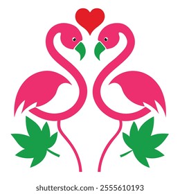 Valentine Flamingos Kissing vector Art.