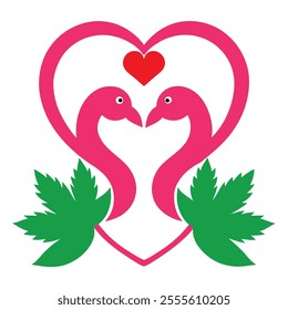 Valentine Flamingos Kissing vector Art.