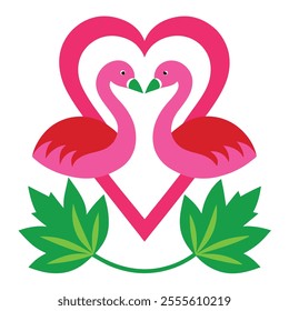 Valentine Flamingos Kissing vector Art.