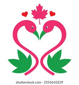 Valentine Flamingos Kissing vector Art.