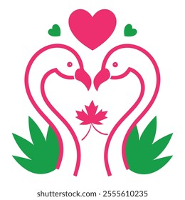 Valentine Flamingos Kissing vector Art.