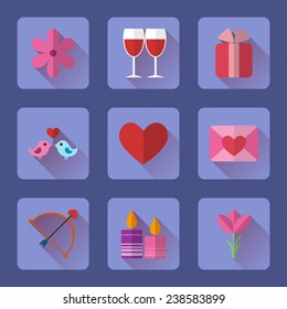 Valentine flat blue rectangle icons set for mobile or web site applications.