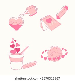 valentine flat fill line icon set Gifts for Valentine day