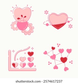 valentine flat fill line icon set Gifts for Valentine day