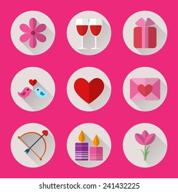 Valentine flat round icons set for mobile or web site applications.