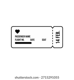 Valentine flight ticket or event pass with heart