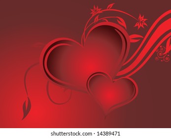 valentine and floral elements on red background, wallpaper