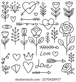 Valentine Floral and Heart Doodle Set