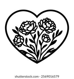 Valentine floral heart vector illustration, laser cut heart template 