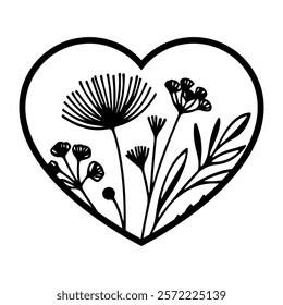 Valentine floral heart vector illustration, laser cut heart template 